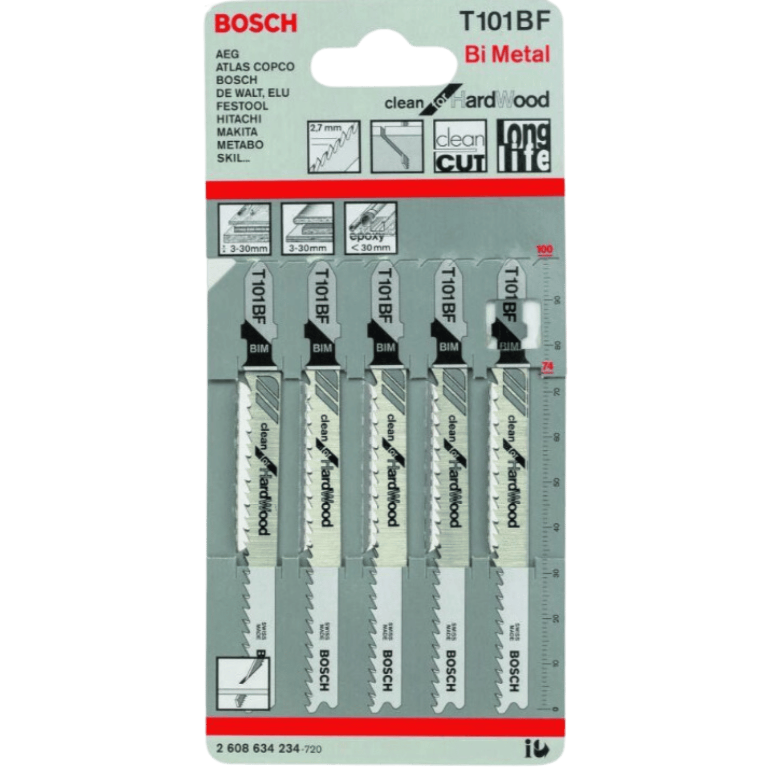 Lames de scie sauteuse (5 pièces) pour bois dur clean bim t 101bf l.74 mm