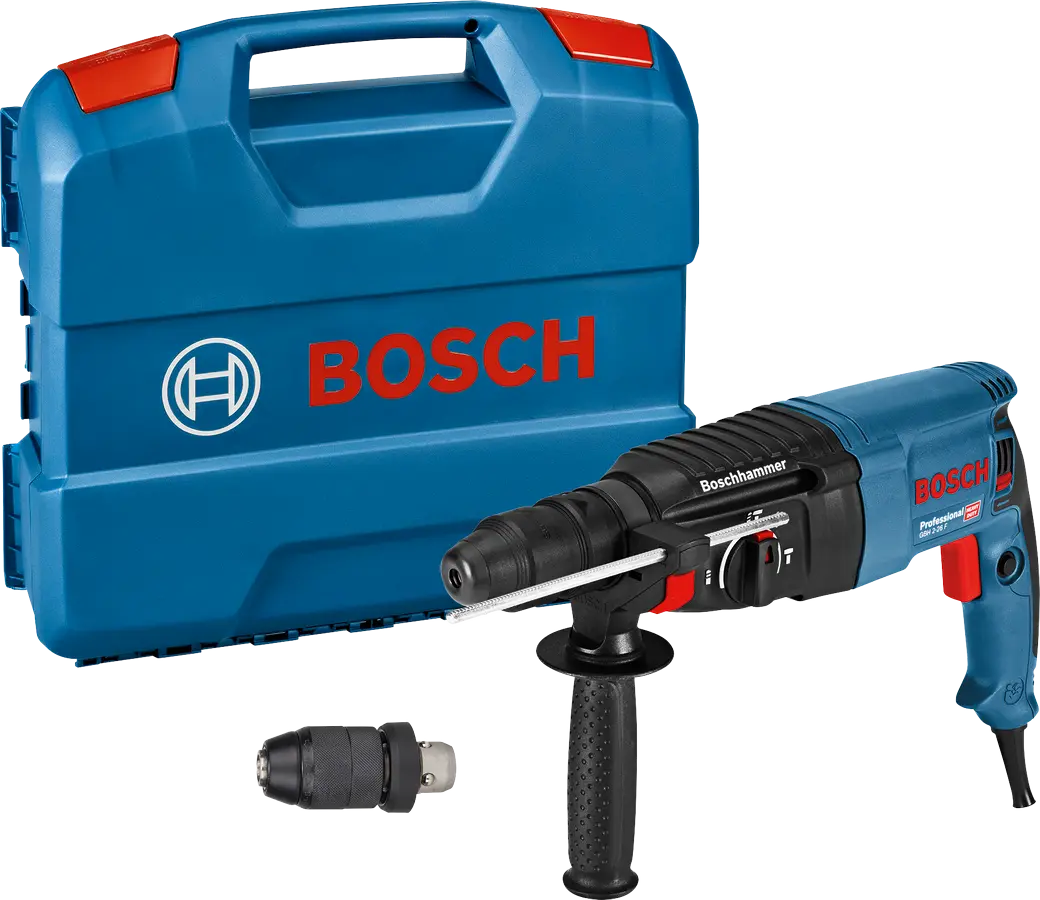 Bosch GBH 2-26 F: Boorhamer met beitelfunctie, 830W, Ø 26 mm boorcapaciteit, 2.7 J, SDS+, blauwe en zwarte behuizing met verstelbare handgreep