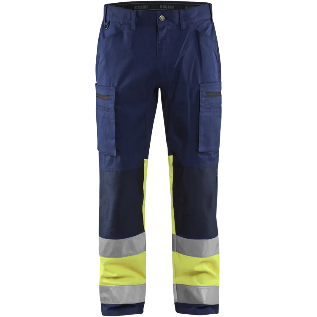 Stretch werkbroek high - marineblauw/geel - C46