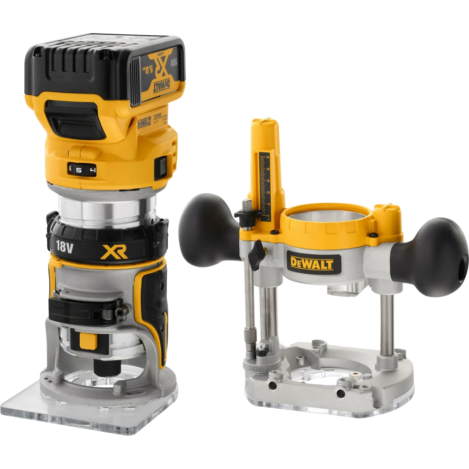 Défonceuse plongeante sans balais avec semelle interchangeable (18 V - 2 x 5,0 Ah)