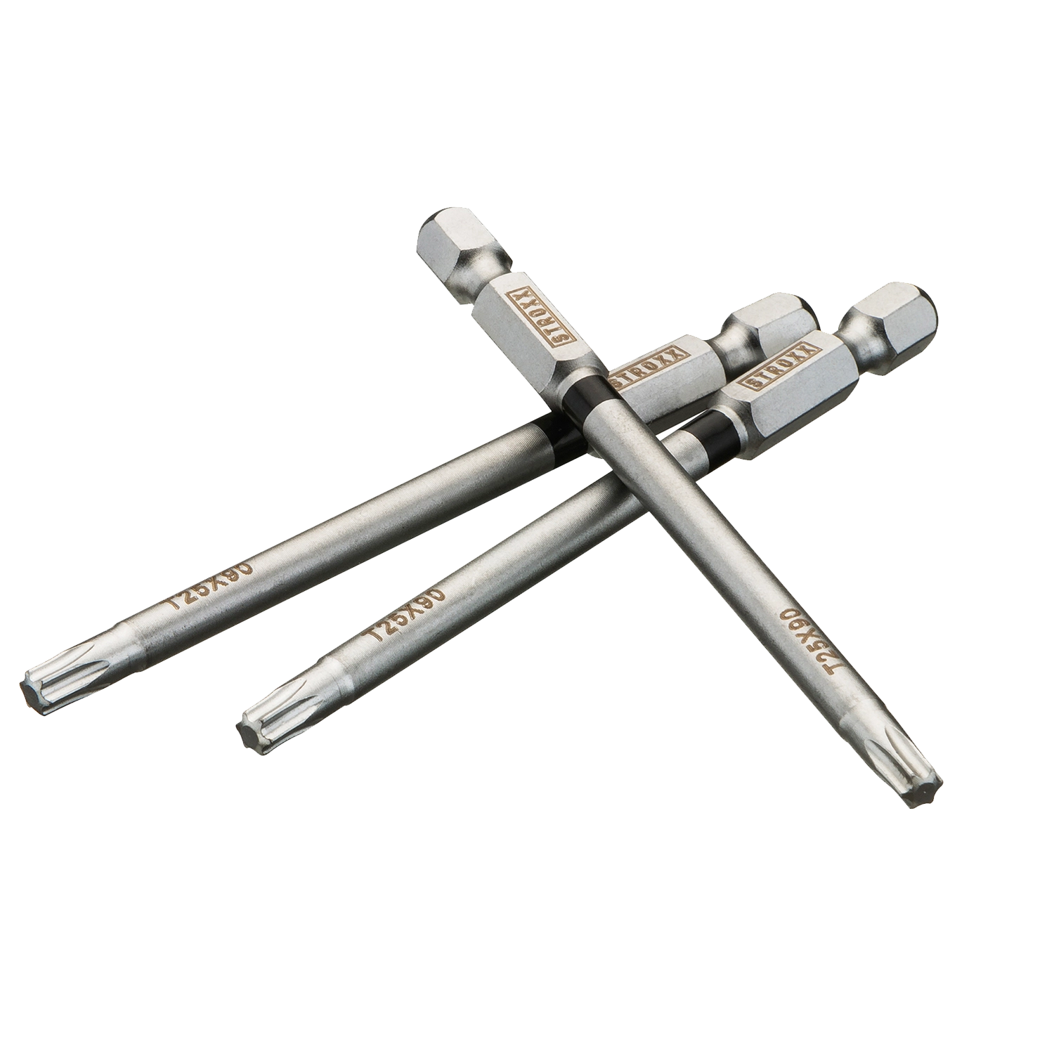 STROXX Lange Bits Zwart Tx25 - Set van 3 zwarte bits van 90 mm lang met Tx25-sterkop.
