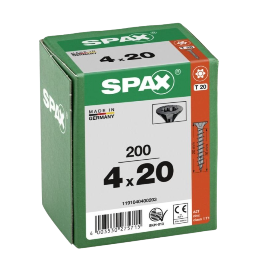Vis à bois TX20 filetage complet avec tête fraisée 4.0x20 - noir (200 pièces)