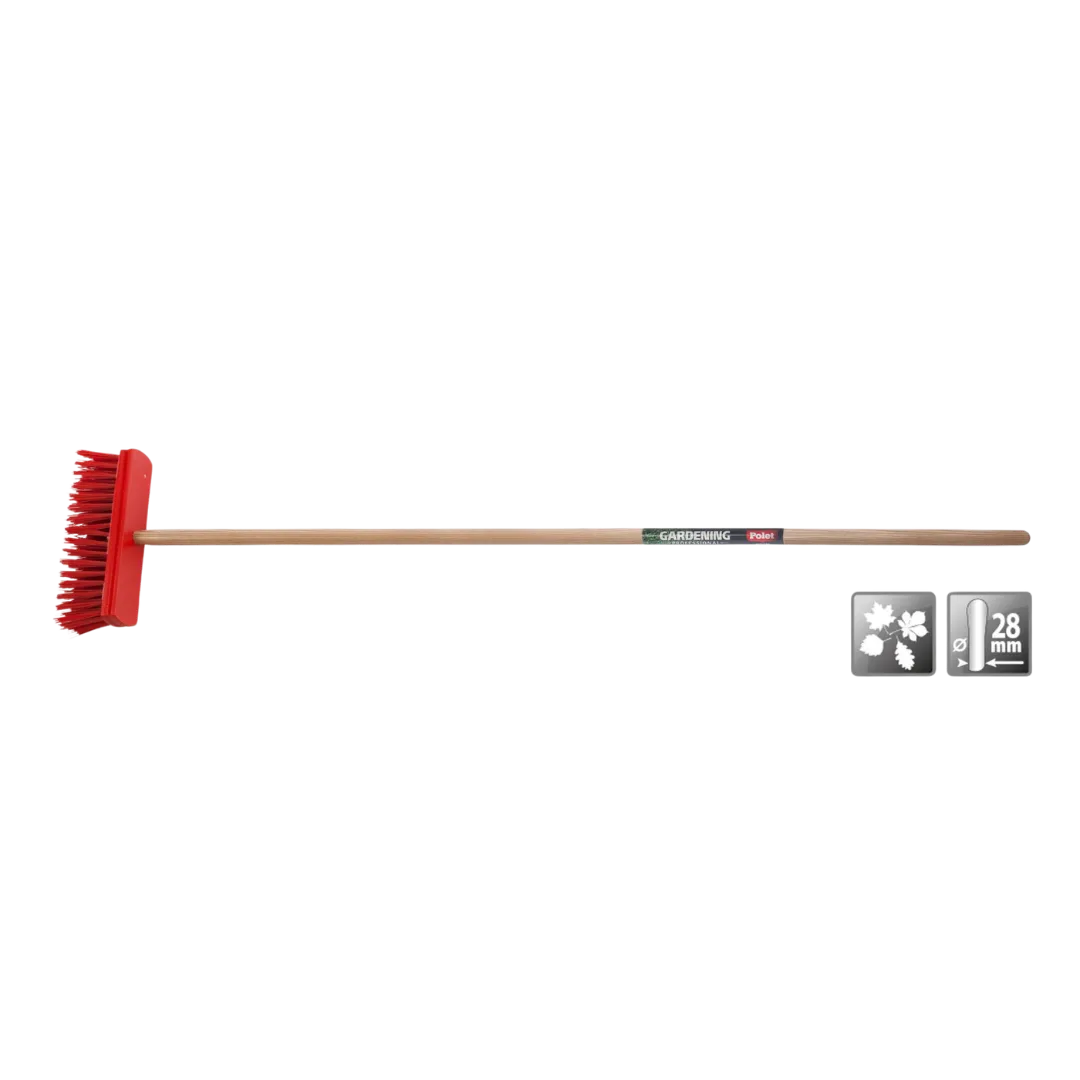 Balai laqué rouge FSC (30 cm) avec poils courts en PVC et manche