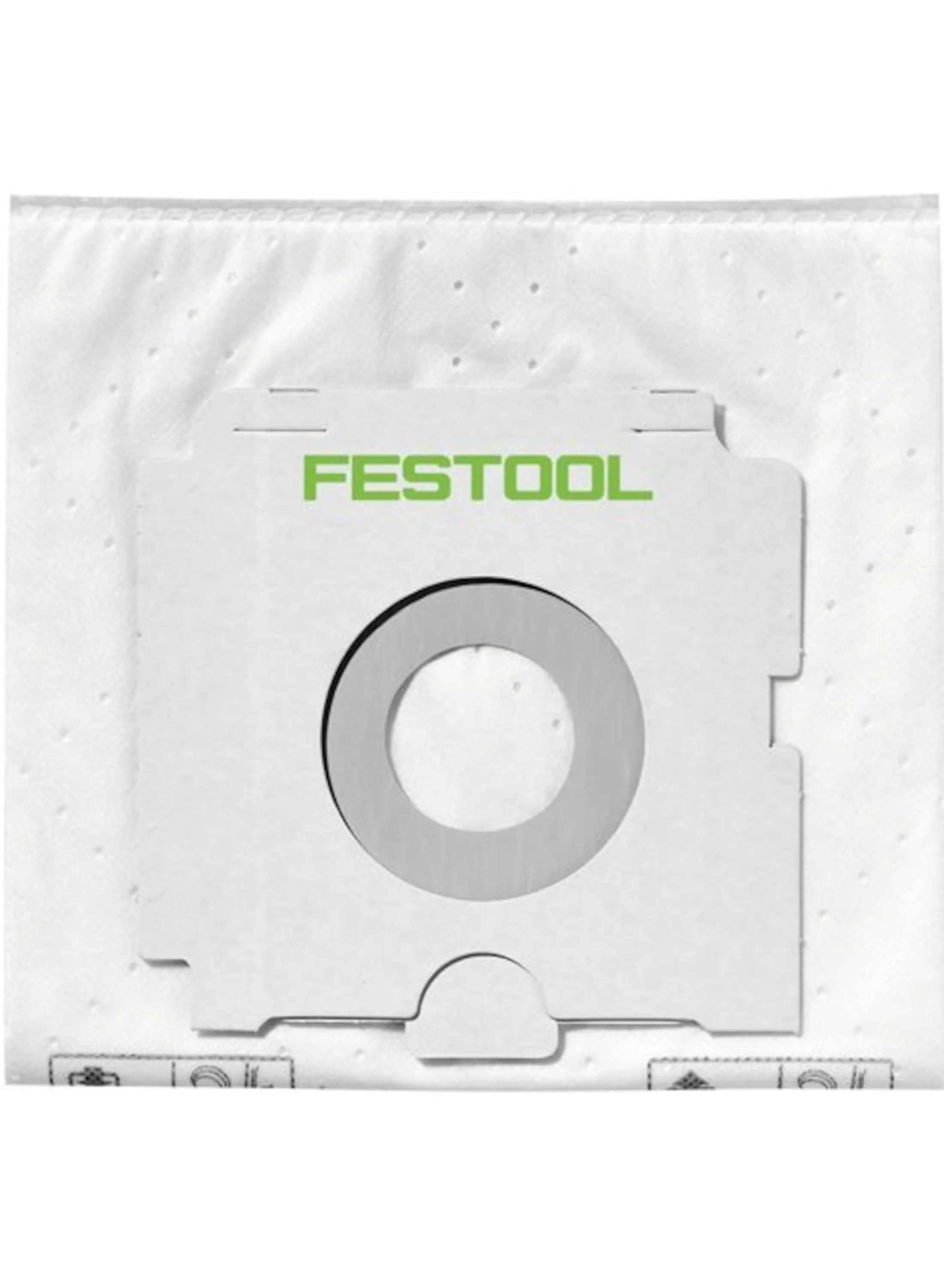 Witte filterzak van Festool, gemaakt uit een textiel vlies.