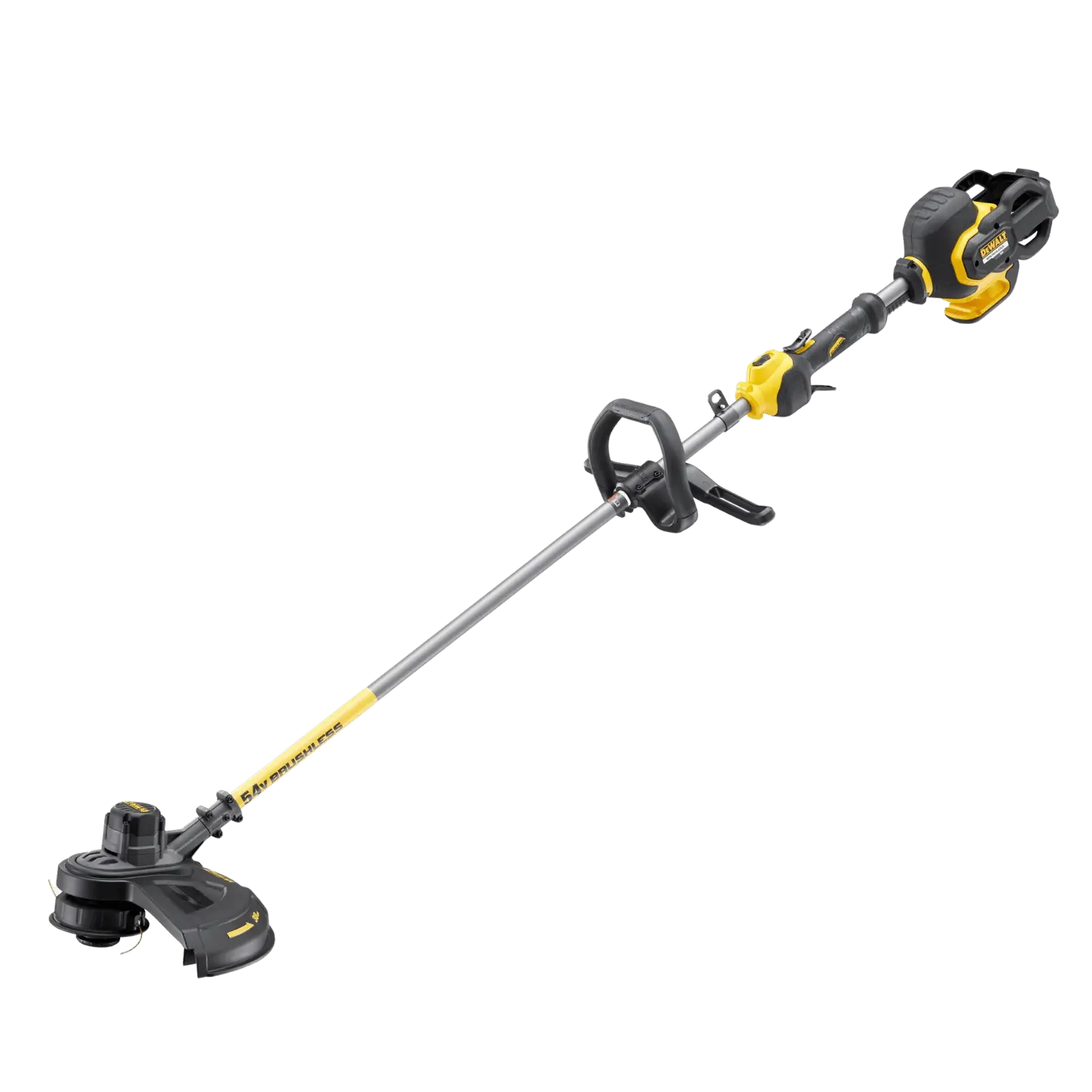 DeWALT DCM571N Accu Bosmaaier | Lecot.shop Geelzwarte DCM571N DeWALT bosmaaier op accu. Lange stok. Extra handgreep. Rubberen handvat. Geen accu ingeklikt.