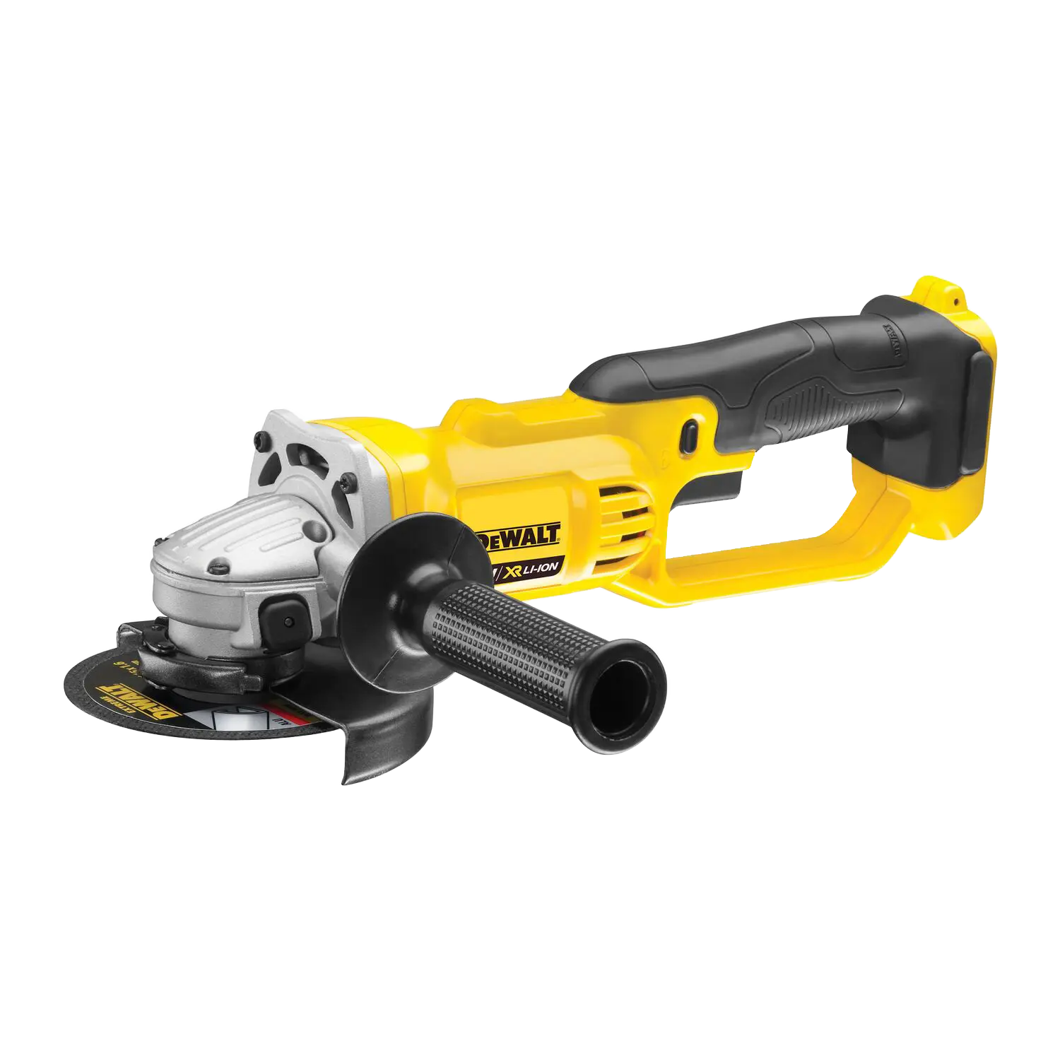 DeWALT DCG412NT Haakse Slijper (zonder accu) | Lecot.Shop DeWALT DCG412 accu haakse slijper. Geen accu ingeklikt, wel slijpschijf. Rubberen zijhandgreep en handvat. Lock-knop