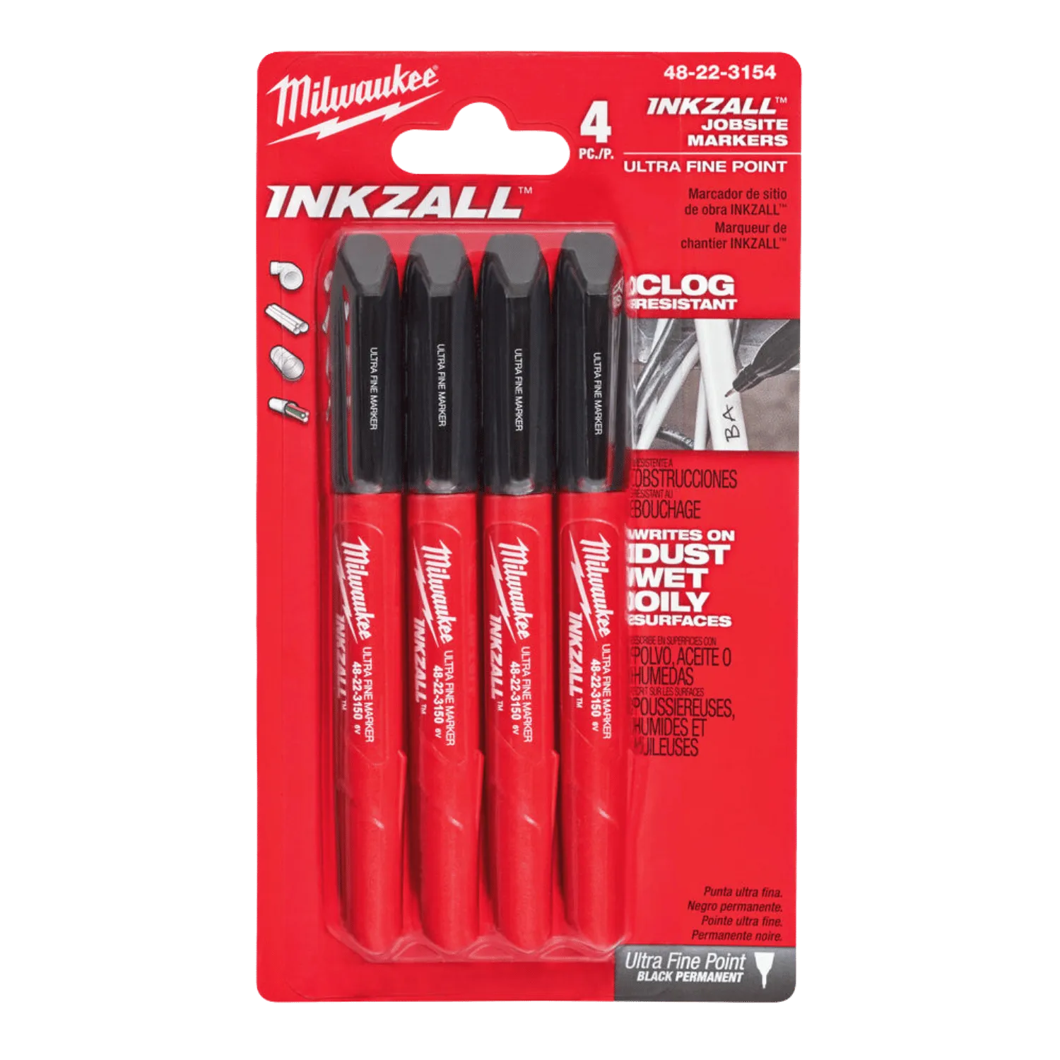 Marqueur Inkzall pointe ultra-fine 0,6mm noir (blister de 4 pièces) - 48223154