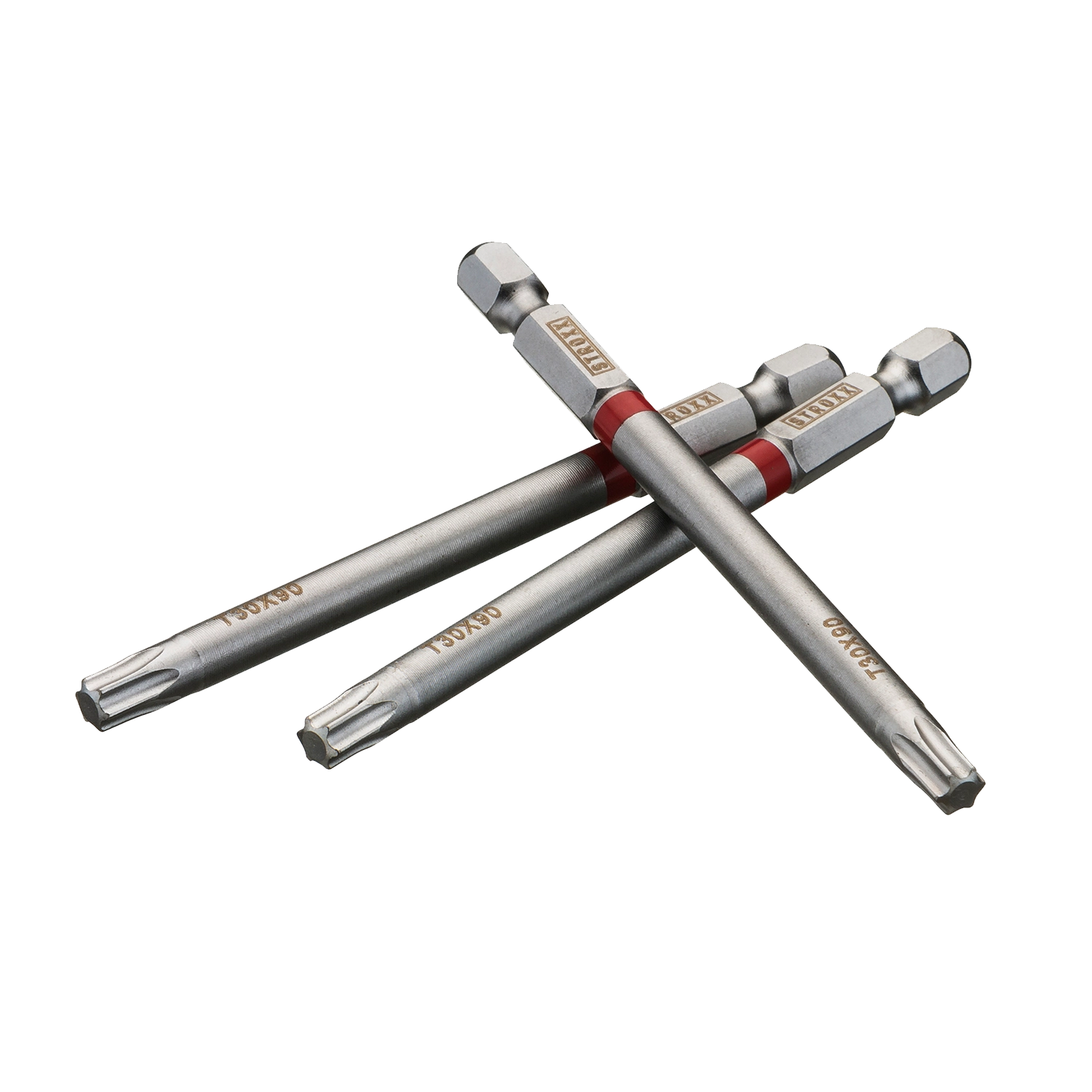 STROXX Lange Bits Rood Tx30 - Set van 3 rode bits van 90 mm lang met Tx30-sterkop.