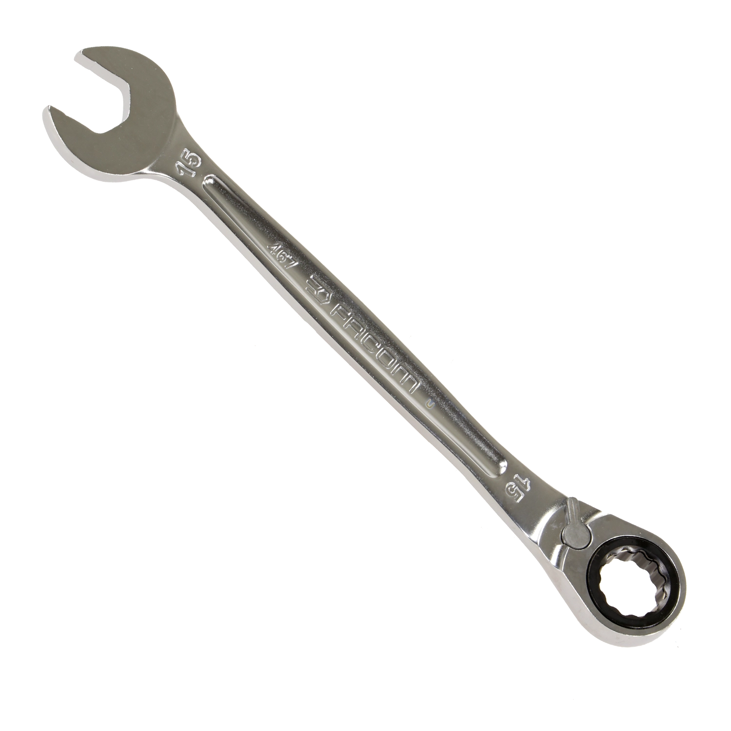 FACOM ANTI-SLIP STEEKRINGRATELSLEUTEL 15mm - 467B.15 | Lecot.shop Grijze Facom steekringratelsleutel. Met 12-kant ring met OGV® profiel. 15° gebogen ringkop.