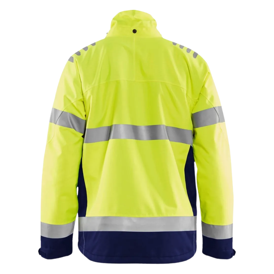 Winterjas high - marineblauw/geel - L