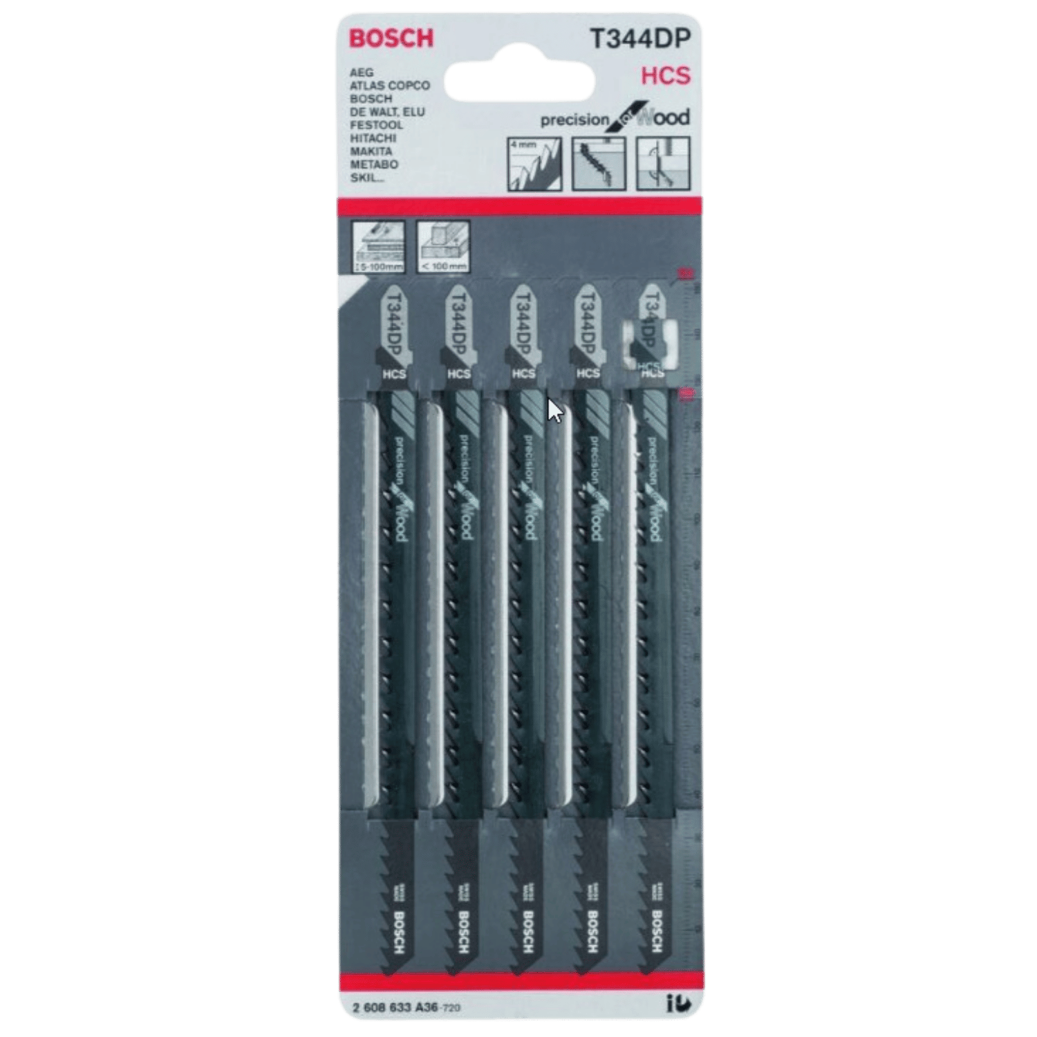 Lames de scie sauteuse (5 pièces) pour bois précision HCS T 344DP L.126 mm