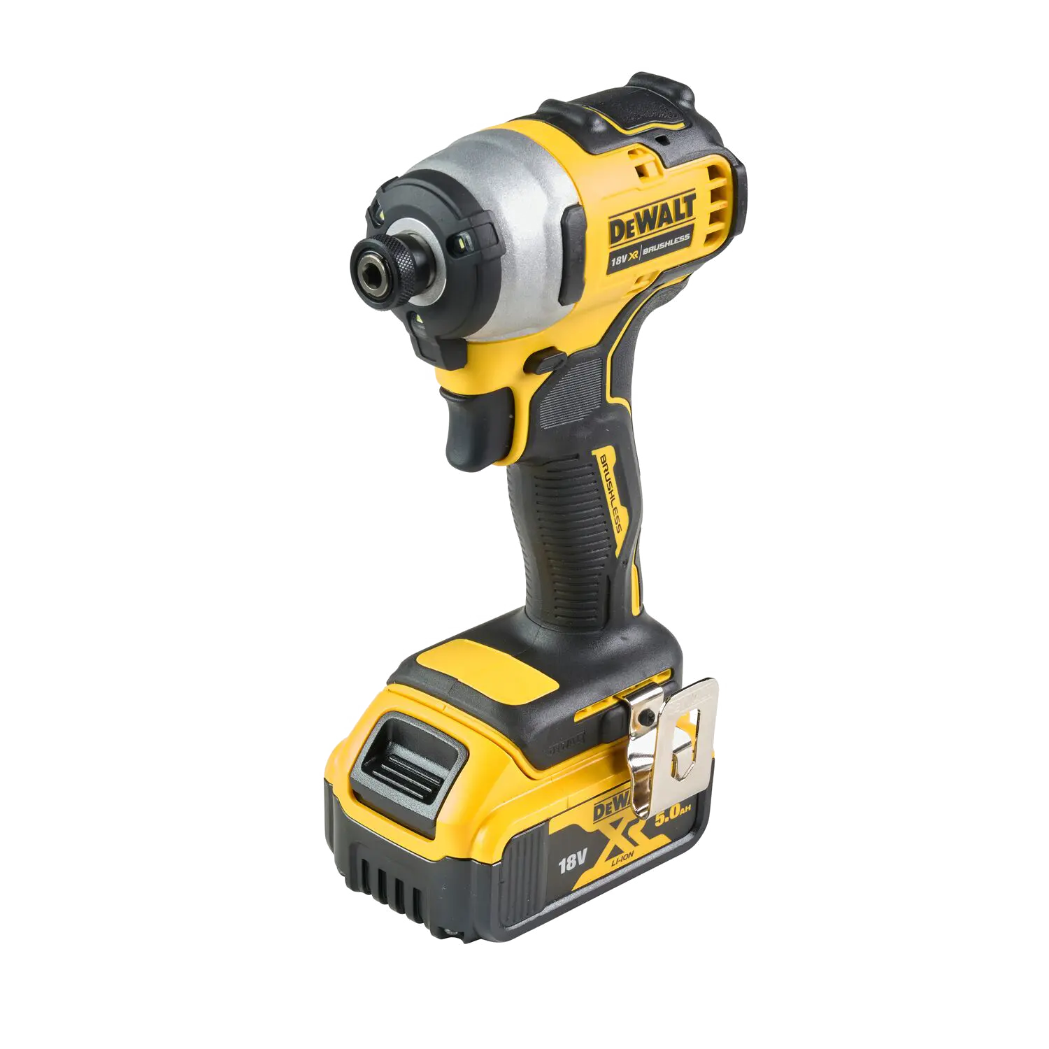 DeWALT DCF809 Slagschroevendraaier Accu | Lecot.shop Geelzwarte DCF809 Slagschroevendraaier op accu. Ingeklikte 4Ah 18V accu. Riemhaak. Rubberen handgreep. Knop draairichting.