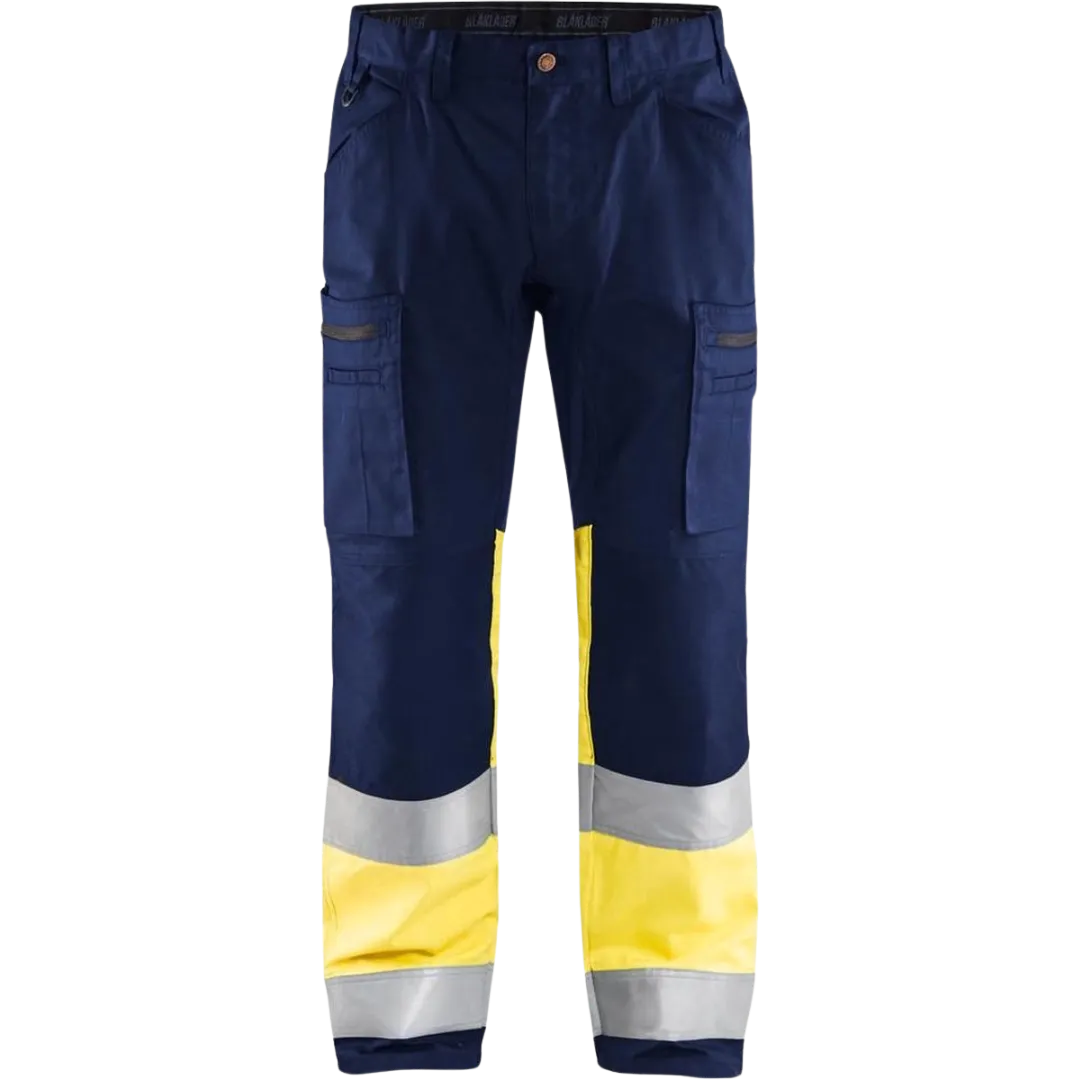 Stretch werkbroek high - marineblauw/geel - C46