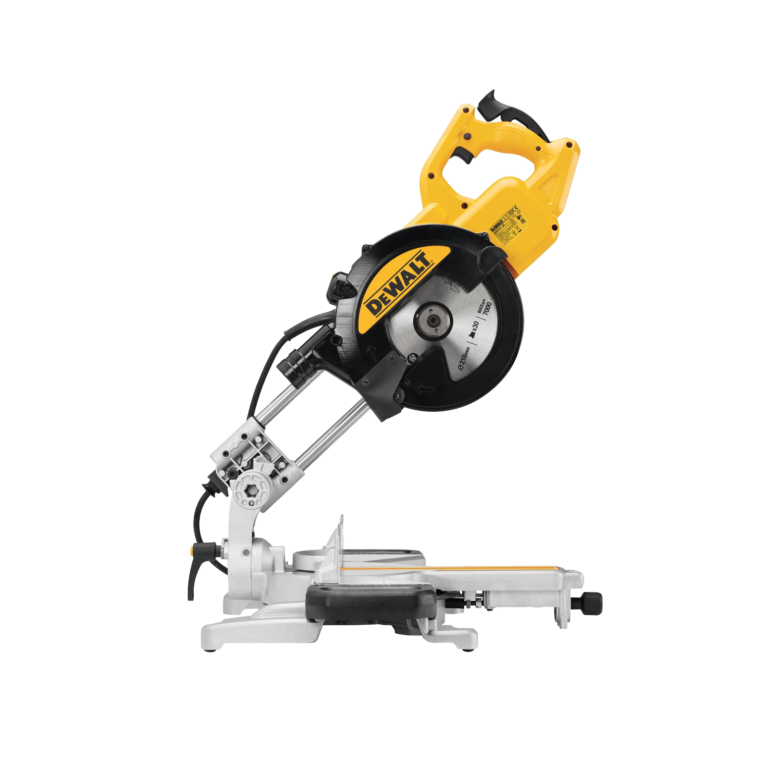 DeWALT Afkort- en Verstekzaag DWS773: Compacte afkort- en verstekzaag met een vermogen van 1300 W, een zaagblad diameter van Ø216 x 30 mm en een zaagcapaciteit van 270 x 60 mm.