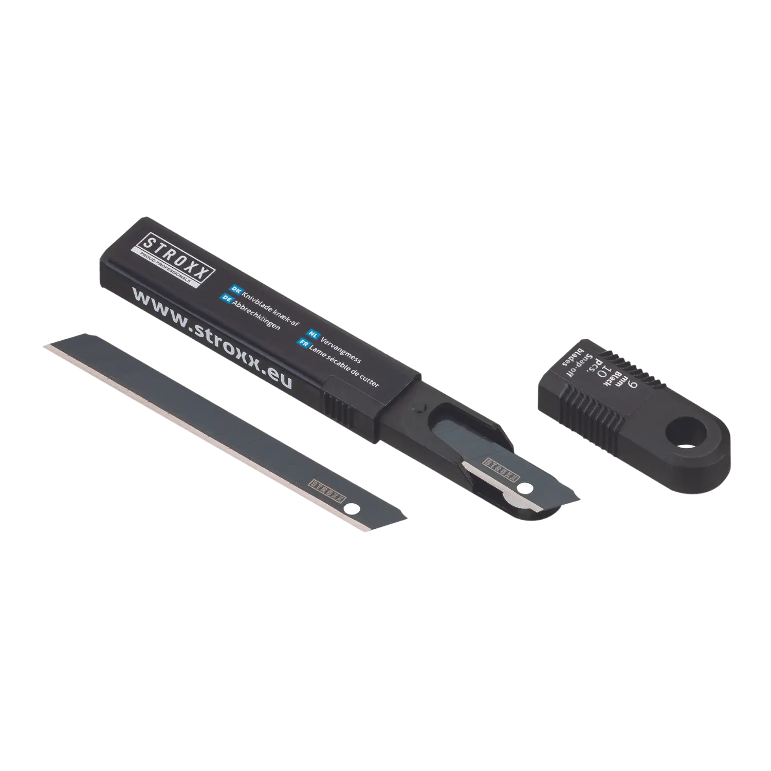 STROXX Vervangmes 25 mm Zwart Blister 10St - Set van 10 zwarte vervangmessen van 25 mm in een blisterverpakking.