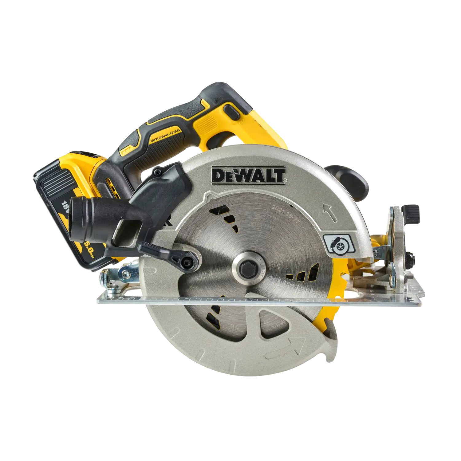 DeWALT DCS570P2-QW Accu Cirkelzaag | Lecot.shop Geelzwarte DCS570 Cirkelzaag op accu. Ingeklikte 18V 5Ah accu. Rubberen handgreep. Cirkelzaagblad ingeklikt. Hendel om zaag te verlagen.