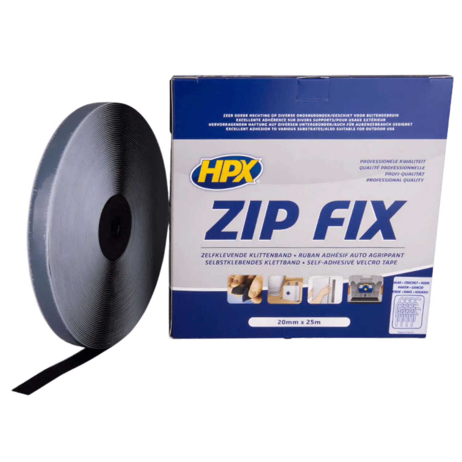 Zip Fix klittenband (LUS) - zwart 20mm x 25m