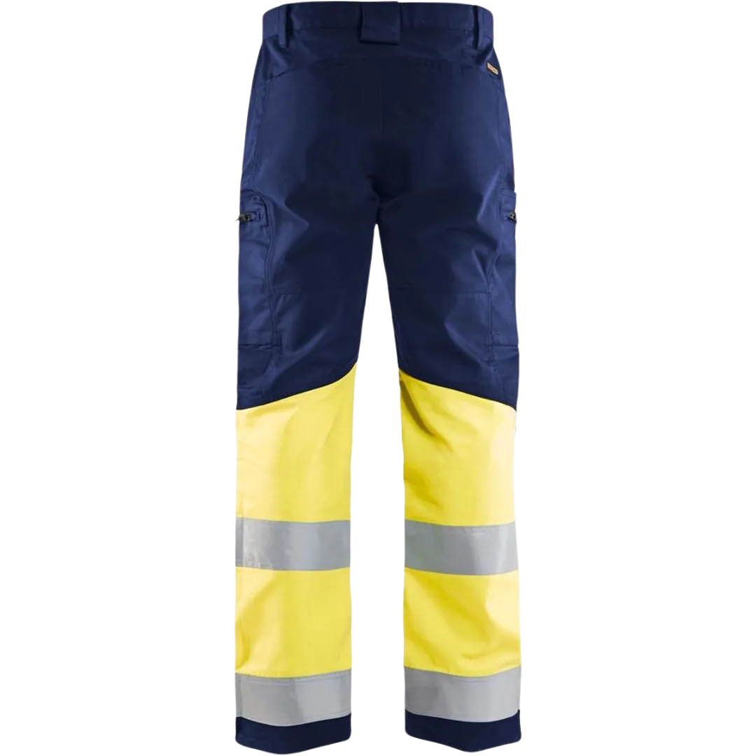 Stretch werkbroek high - marineblauw/geel - C46