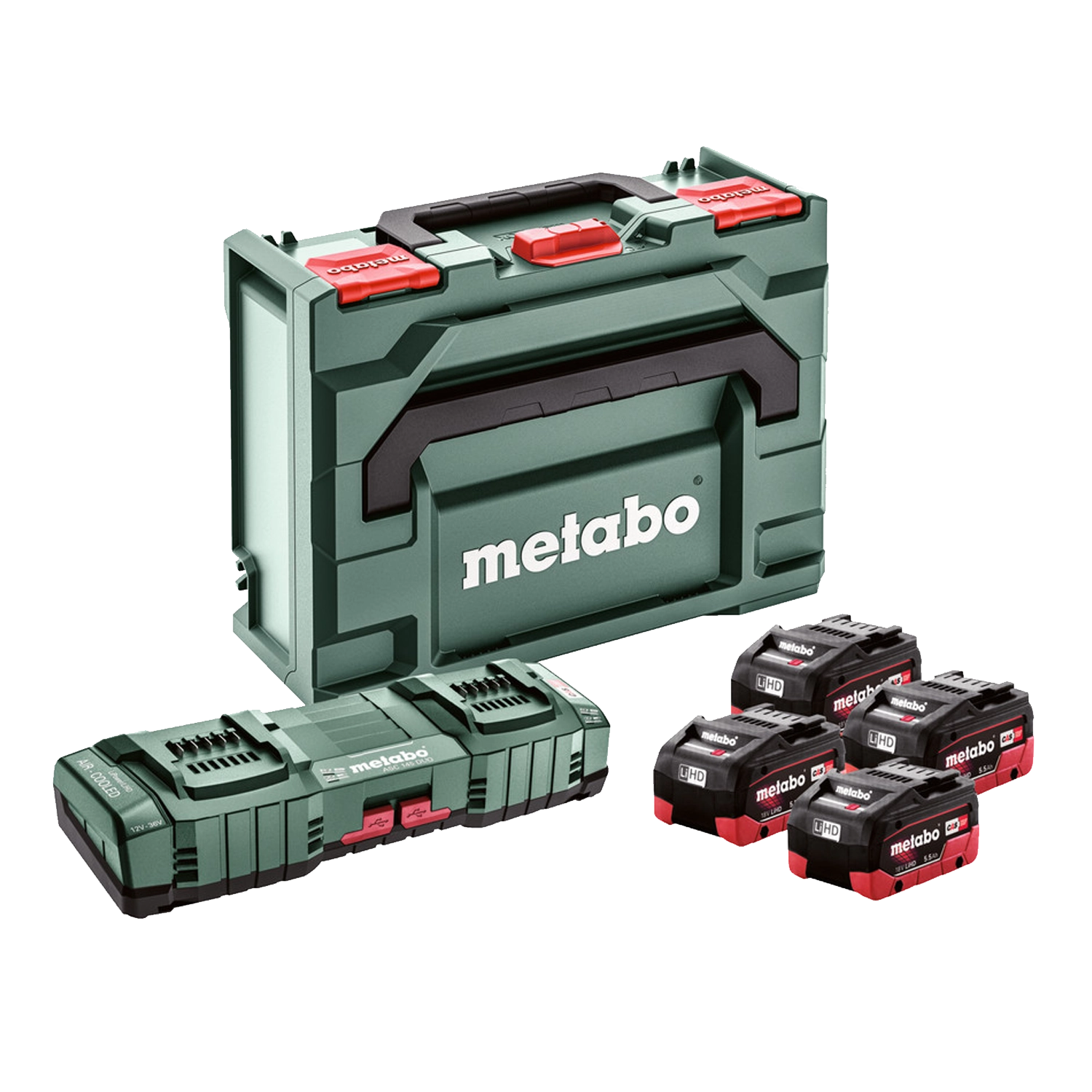Metabo Set batterijen 18V: 4x 5.5Ah Li-ion HD + Lader ASC 145 Duo.