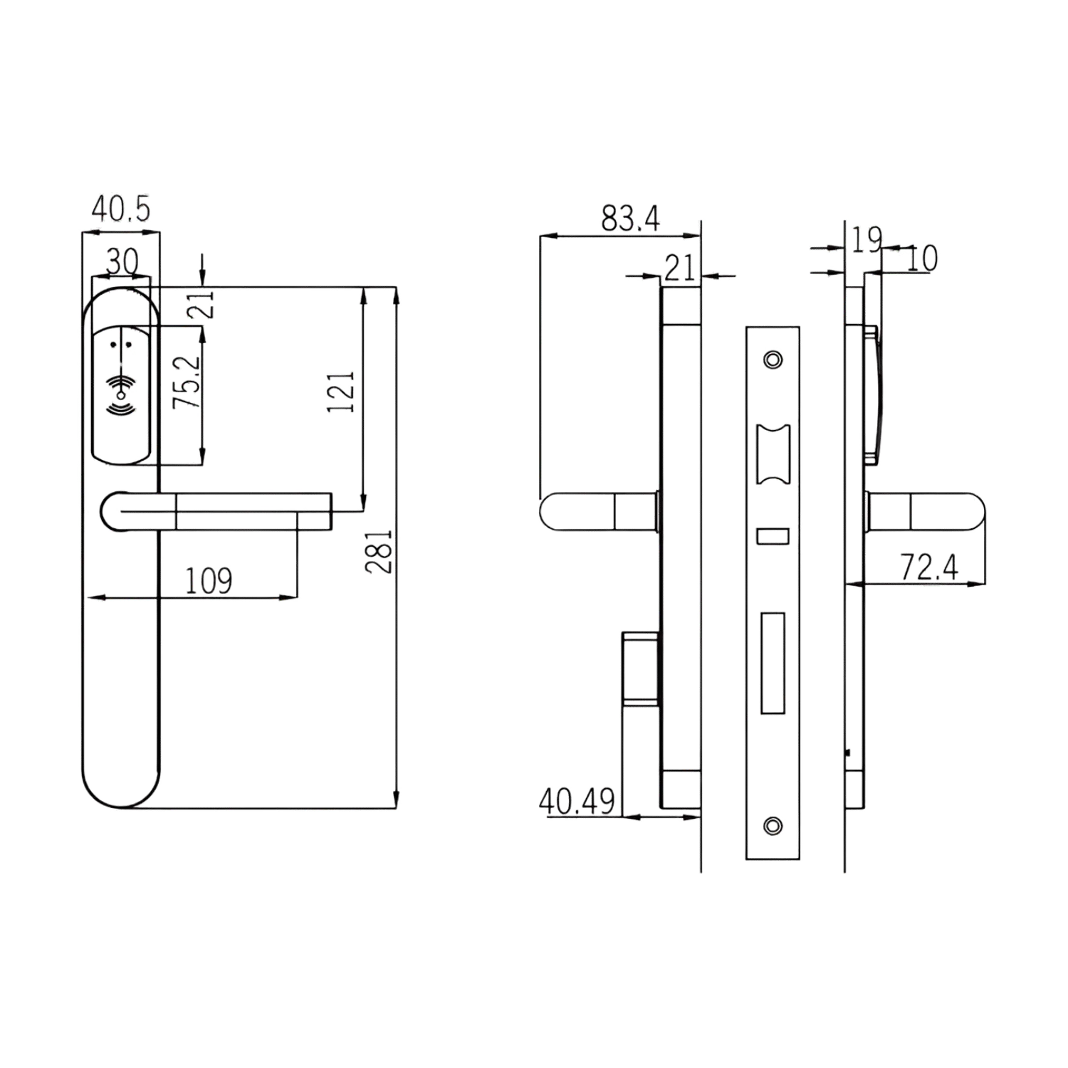 Garnituur met lezer en codeklavier standalone rvs 38 – 44 mm ip56-ukruk-PZ72 (set)