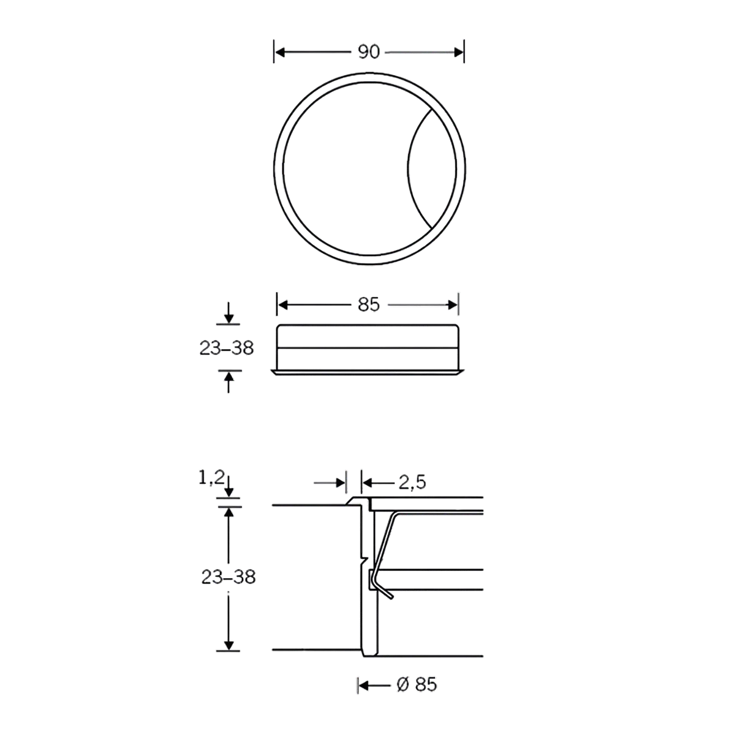 9865 boîte de dérivation avec un diamètre de 85 mm et une hauteur de 23 mm alu.f1