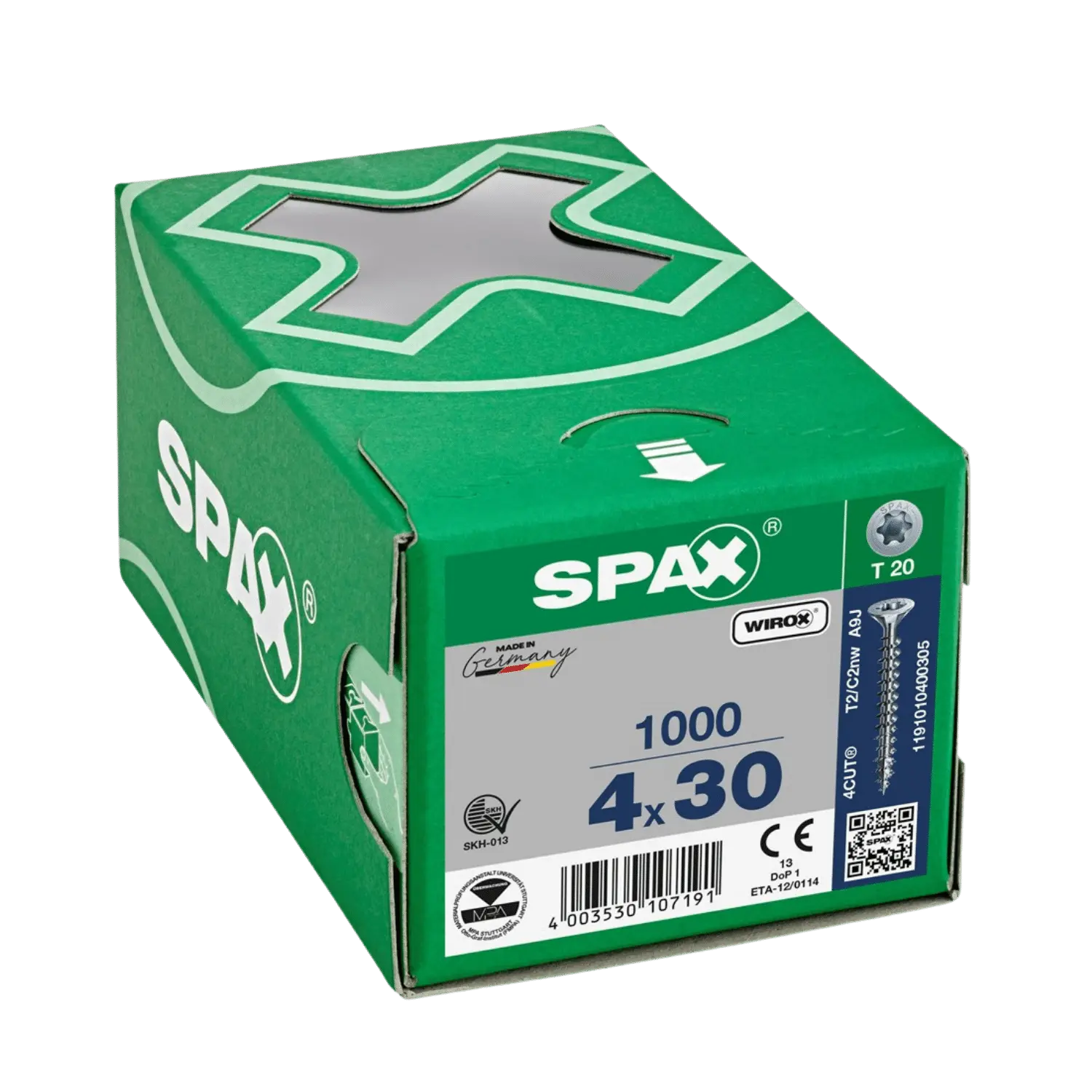 Houtschroef voldraad verzonken kop 4,0x30 TX20 Wirox 1000st