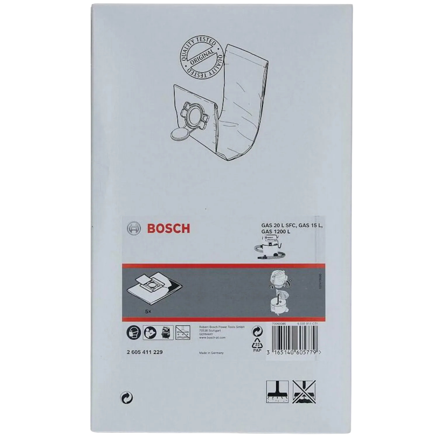 Vlieszak voor types GAS 15 liter/GAS 20 liter (5 stuks)