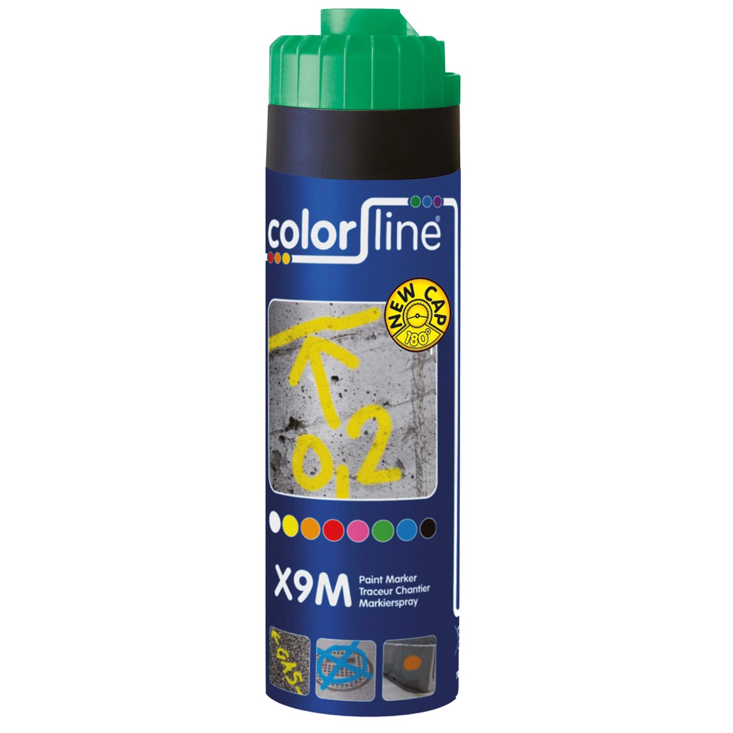 COLORLINE X9M Paint Marker - 500 Ml - Groen - Groene verfmarker met 500 ml inhoud en COLORLINE-logo.