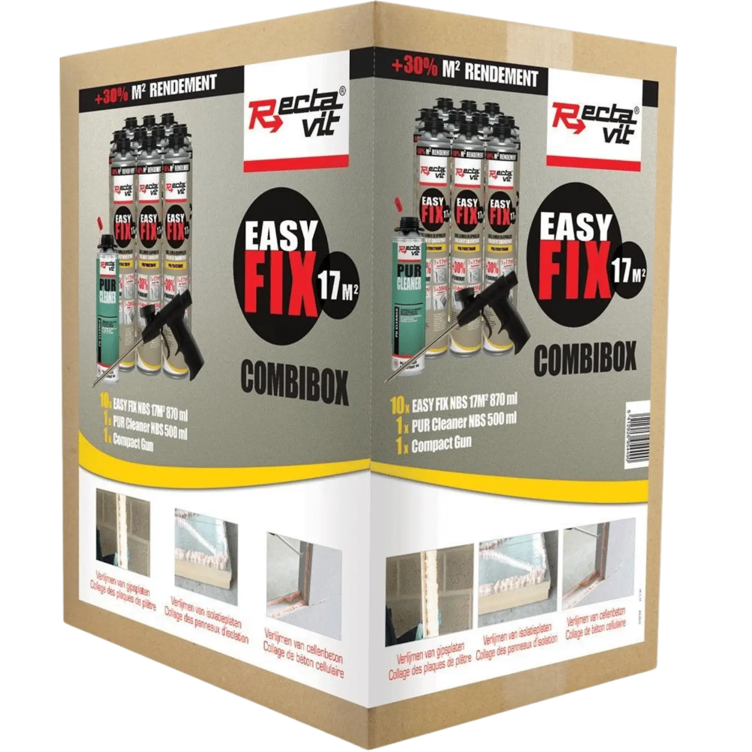 PU-Lijm Easy Fix Combibox (10 Easy Fix 17M² + Pistool + PUr Cleaner)