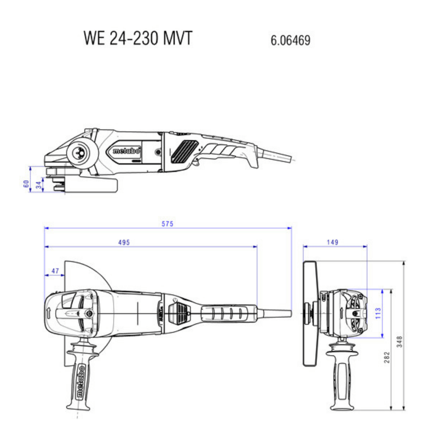 Haakse slijper WE 24-230 MVT (2400W - ø 230 mm) in koffer