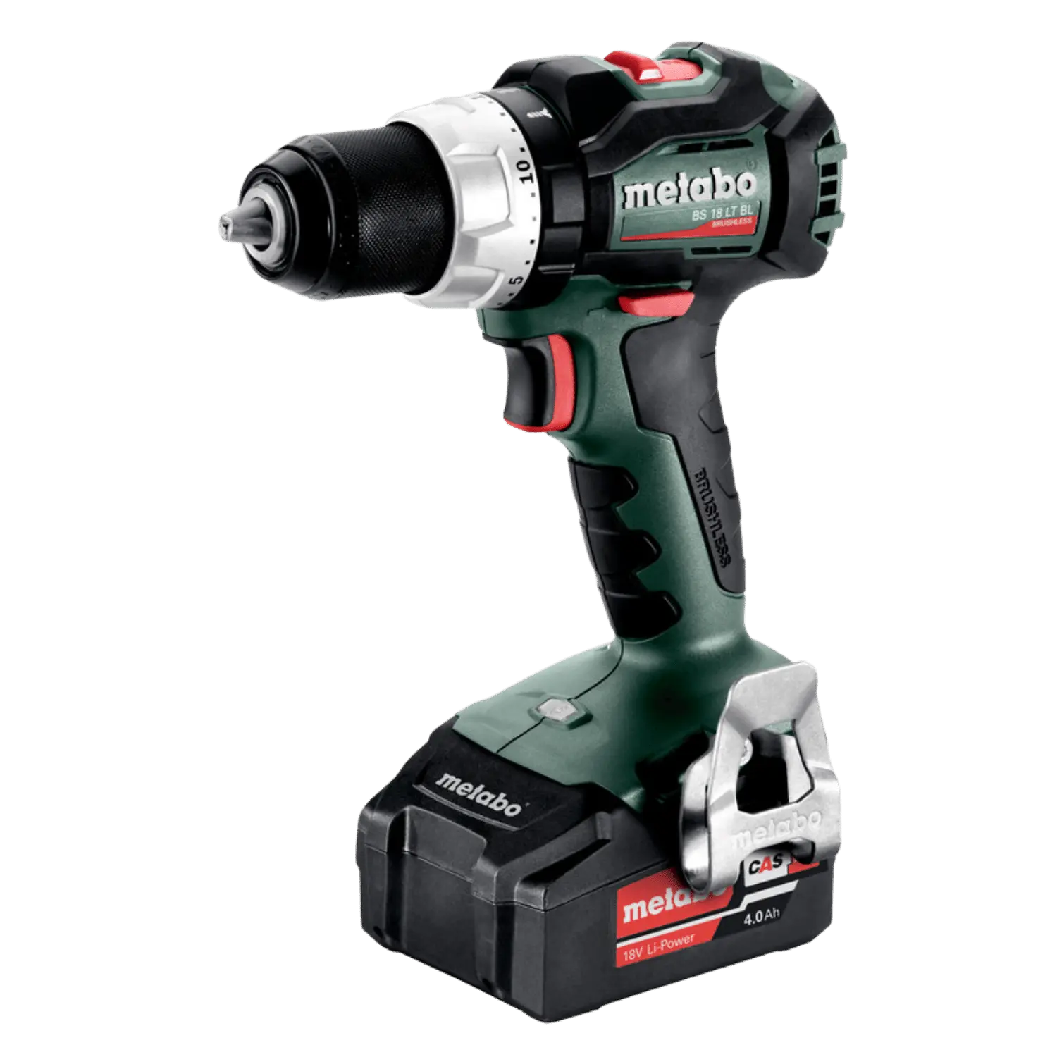 METABO BS18LTBL Schroef- en klopboormachine | Lecot.Shop Groenzwarte METABO sb 18 schroefboormachine met ingeklikte 18V 4Ah accu. Riemhaak. Rubberen handgreep. Knop draairichting. Standen.