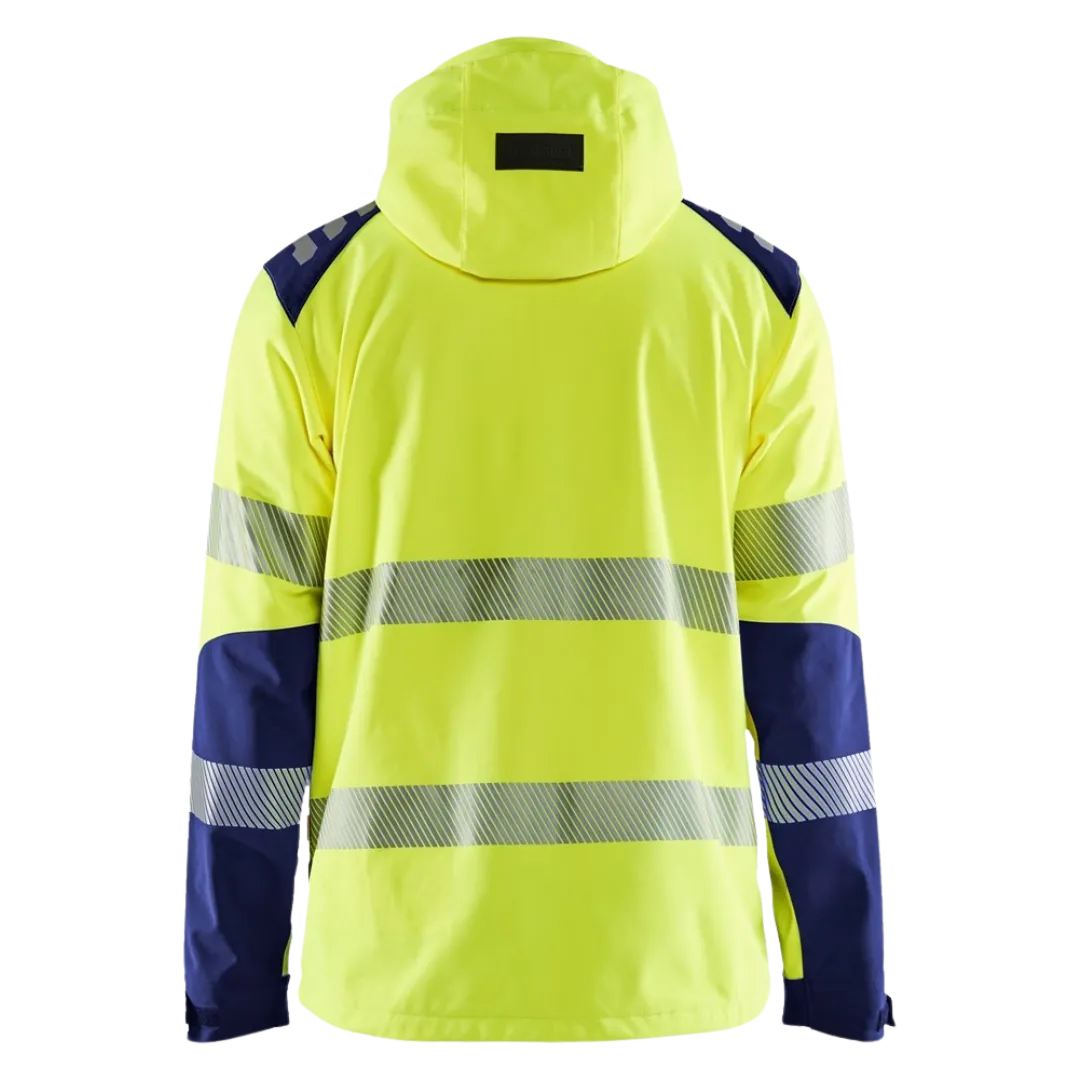 Jas softshell high - marineblauw/geel - L