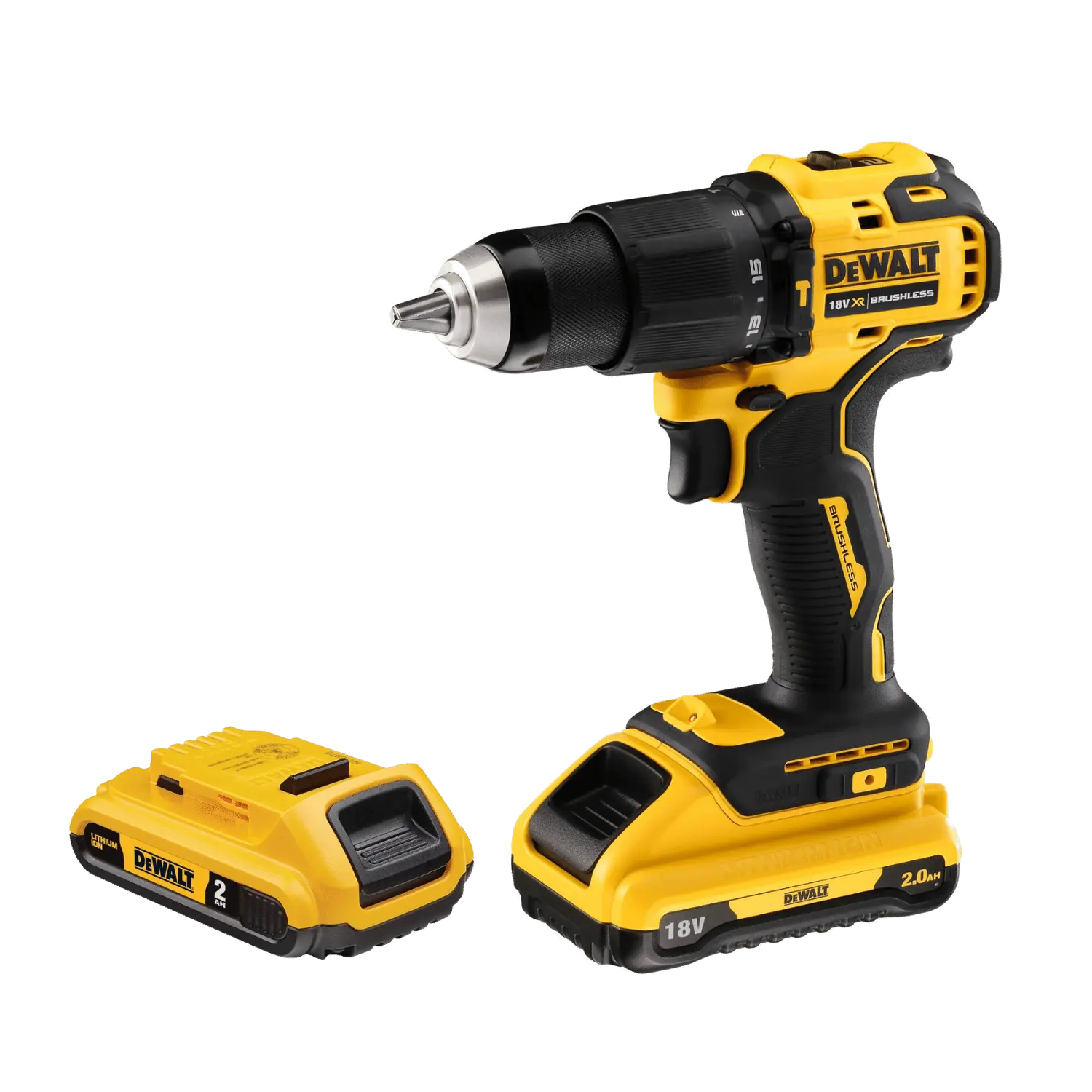 DeWALT DCD709 Klopboormachine Accu | Lecot.shop Geelzwarte DCD709 Schroef- & Klopboormachine op accu.Ingeklikte 18V 5Ah Li-ion accu. Rubberen handgreep. Knop draairichting. LED-lamp. Instelbaar koppelmechanisme met 15 standen.